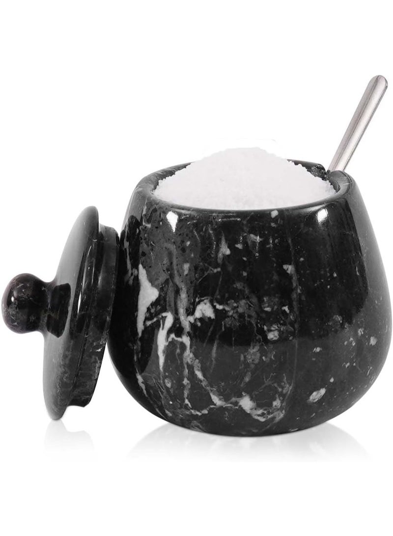 MARBLE RANGE Marble Salt Cellar with Lid 3.5 Inch handmade Black Stone Salt Jar for Kitchen, Herb & Spice Storage Container, Countertop Sugar Bowl, Elegant Marble Canister - Image 1